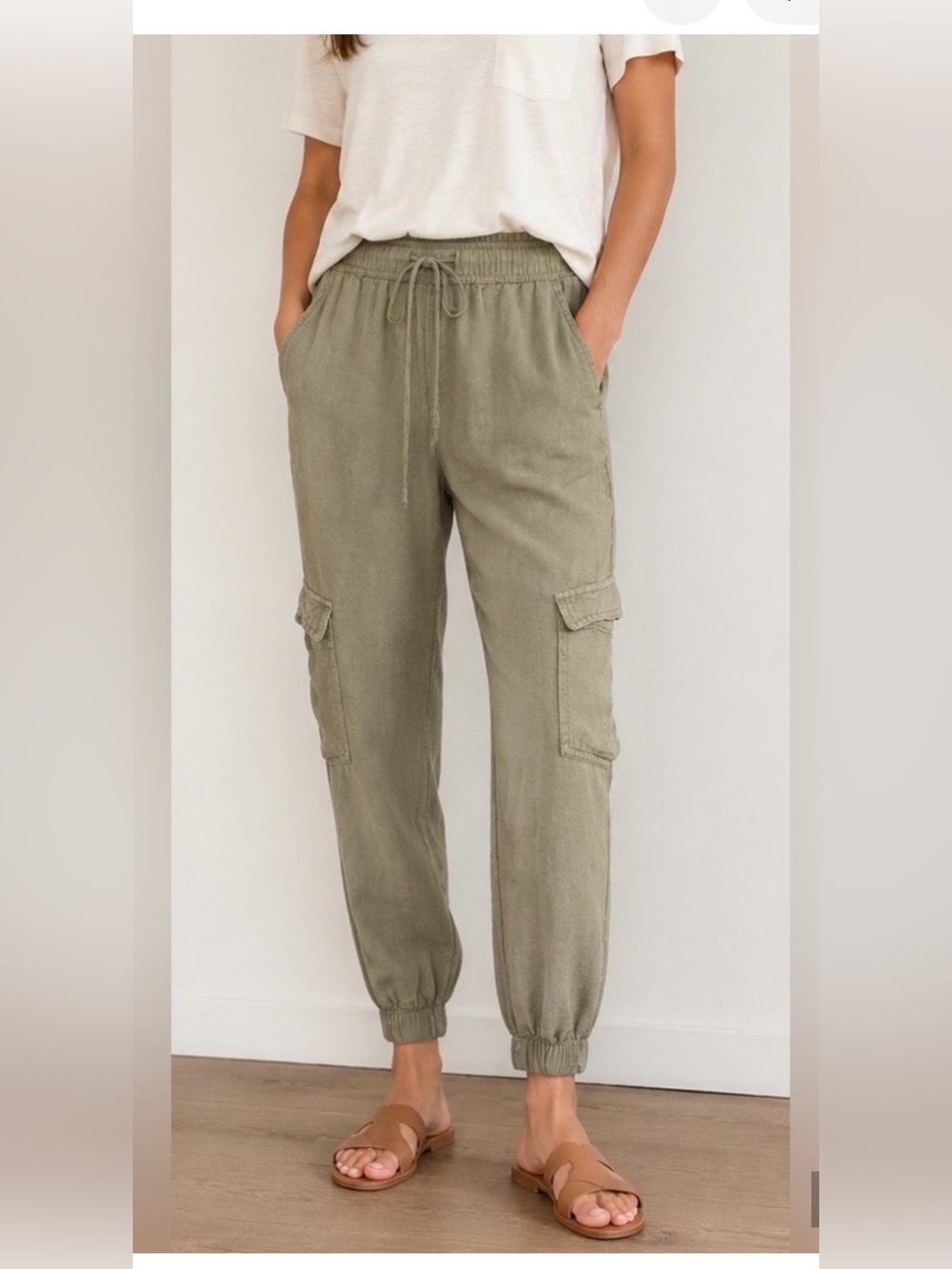 NWT C&C CALIFORNIA 100% Lyocell Cargo Jogger Pants Khaki/Olive Green